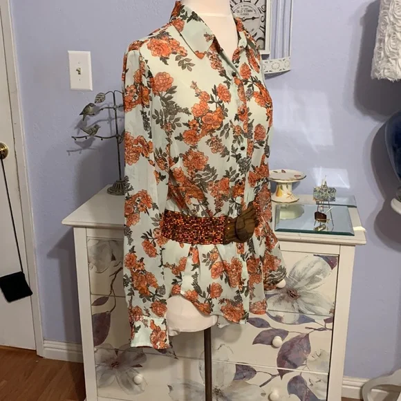 Given as GiftbSemi Sheer Shirt Tail Blouse - Picture 5 of 7